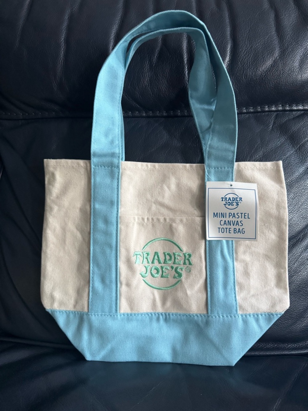 Trader Joe’s Mini Pastel Canvas Tote Baby Blue NWT